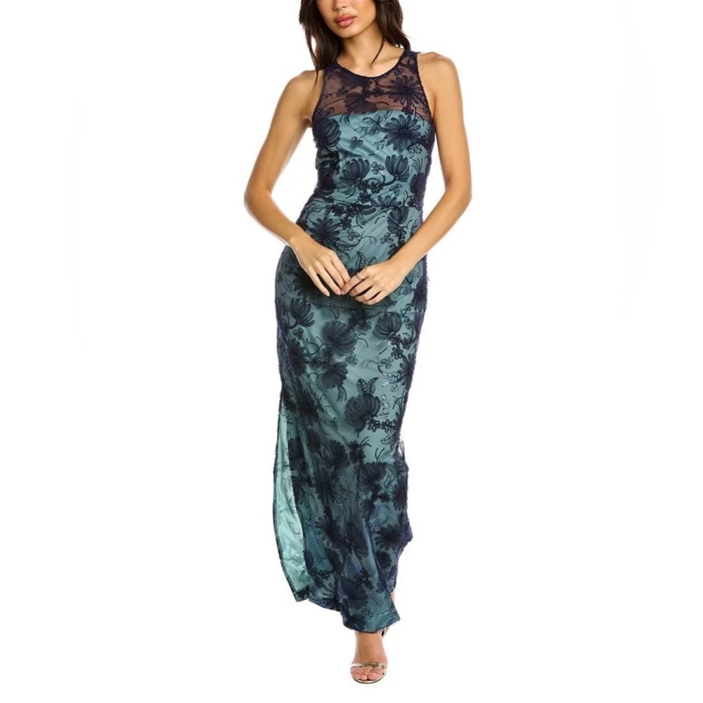 JS‎ Collections Embroidered Mesh Sequined Gown